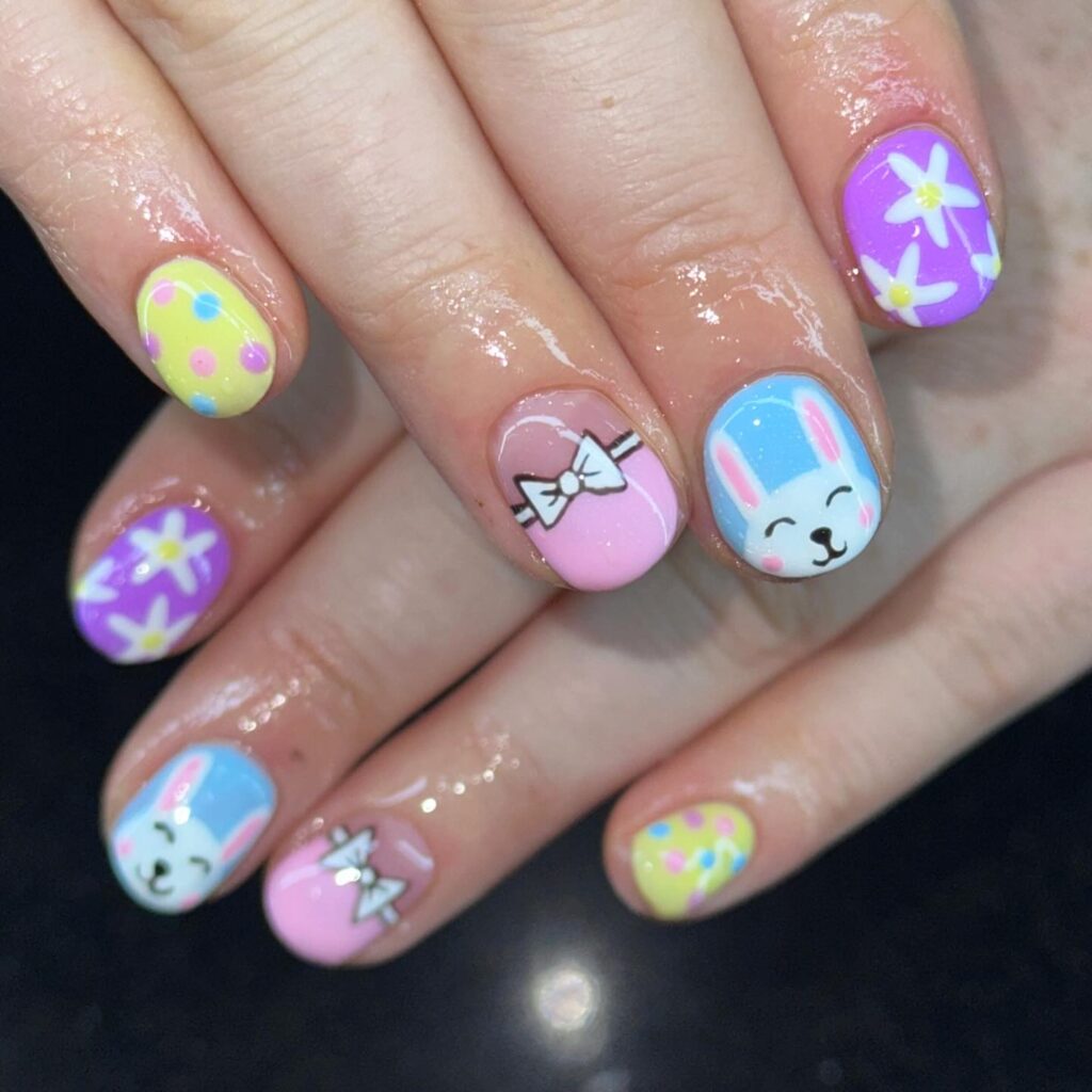 Cute Bow and Bunny Easter Nails