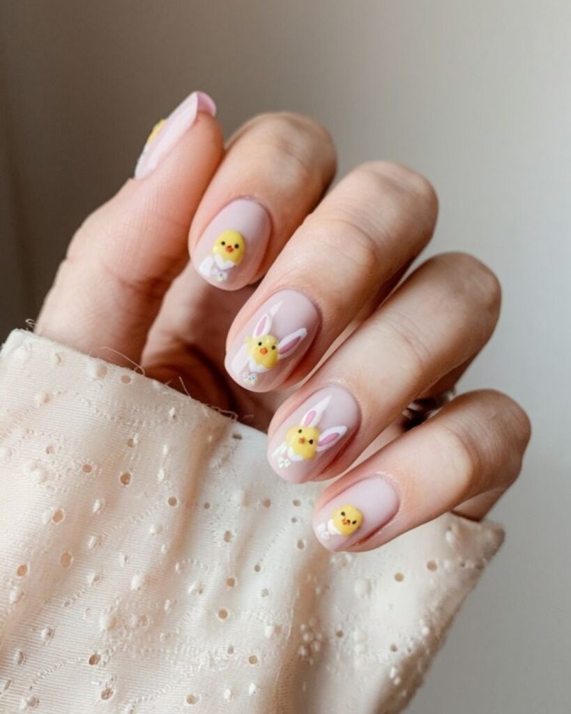 Cute Chick and Bunny Easter Nails