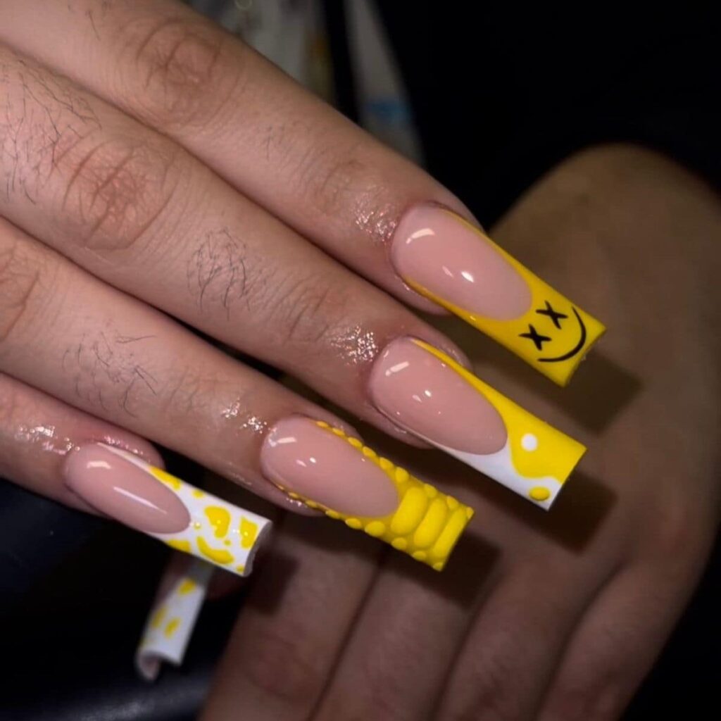 Drippy Yellow Cartoon Nails