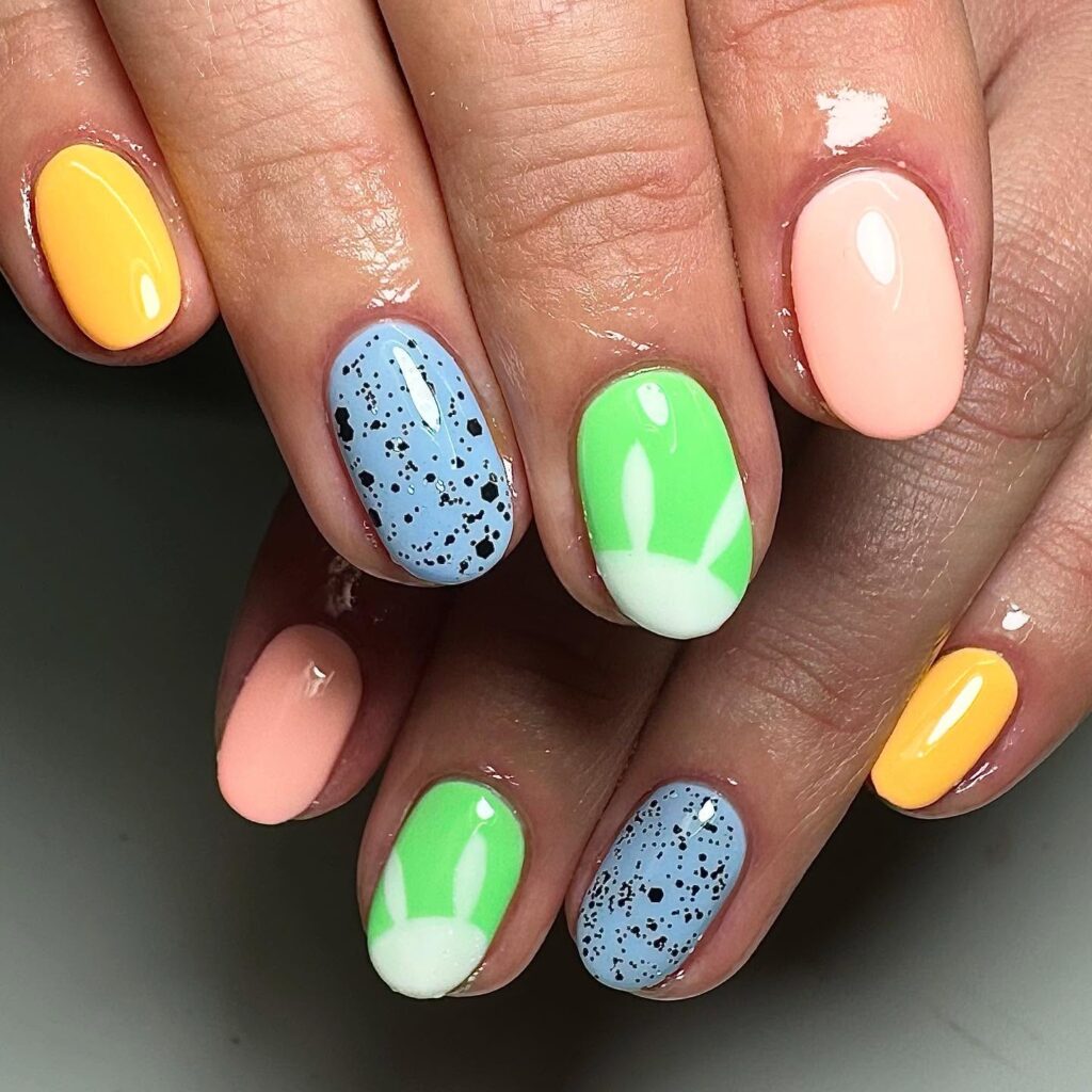 Green Bunny Easter Nails