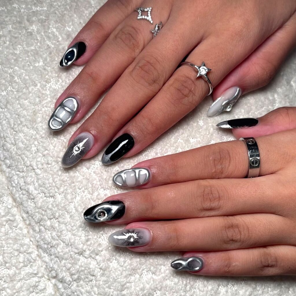 Mixed Art Silver Nails