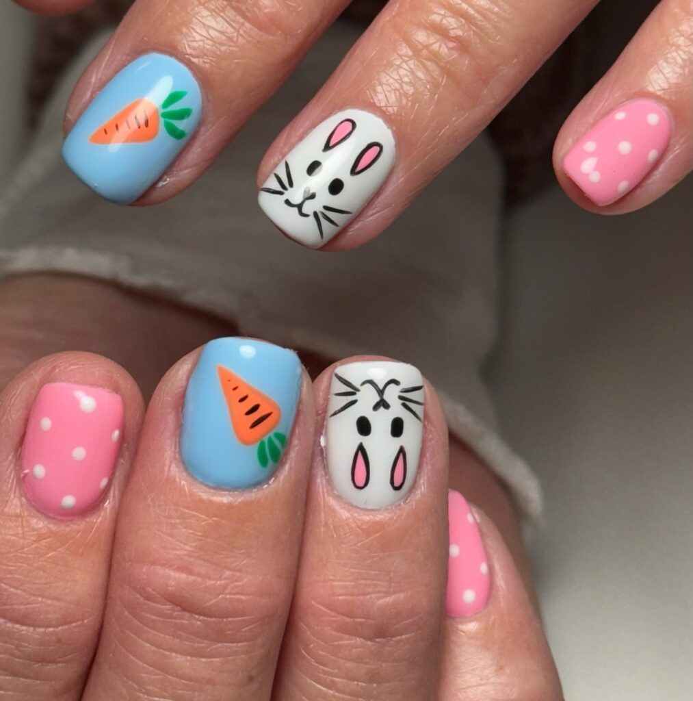 Polka Dot Bunny Easter Nails