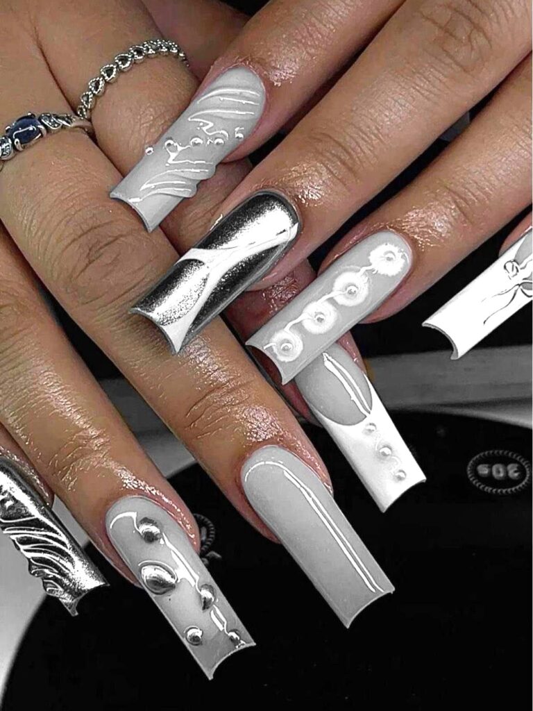Sculpted Chrome Silver Nails