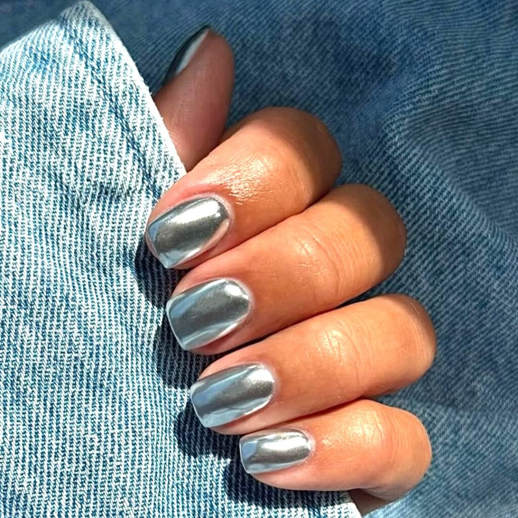 Short Chrome Silver Nails