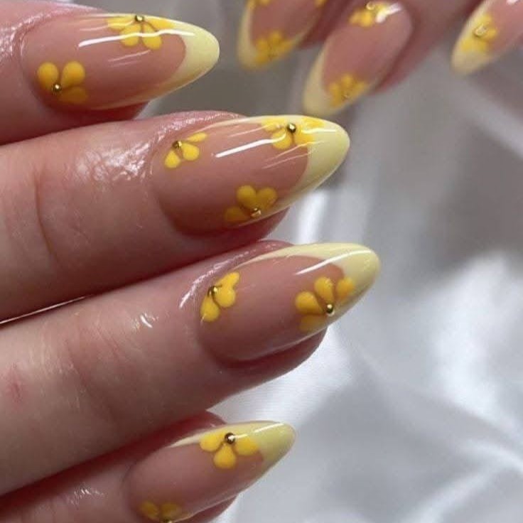 Soft Floral French Almond Nails