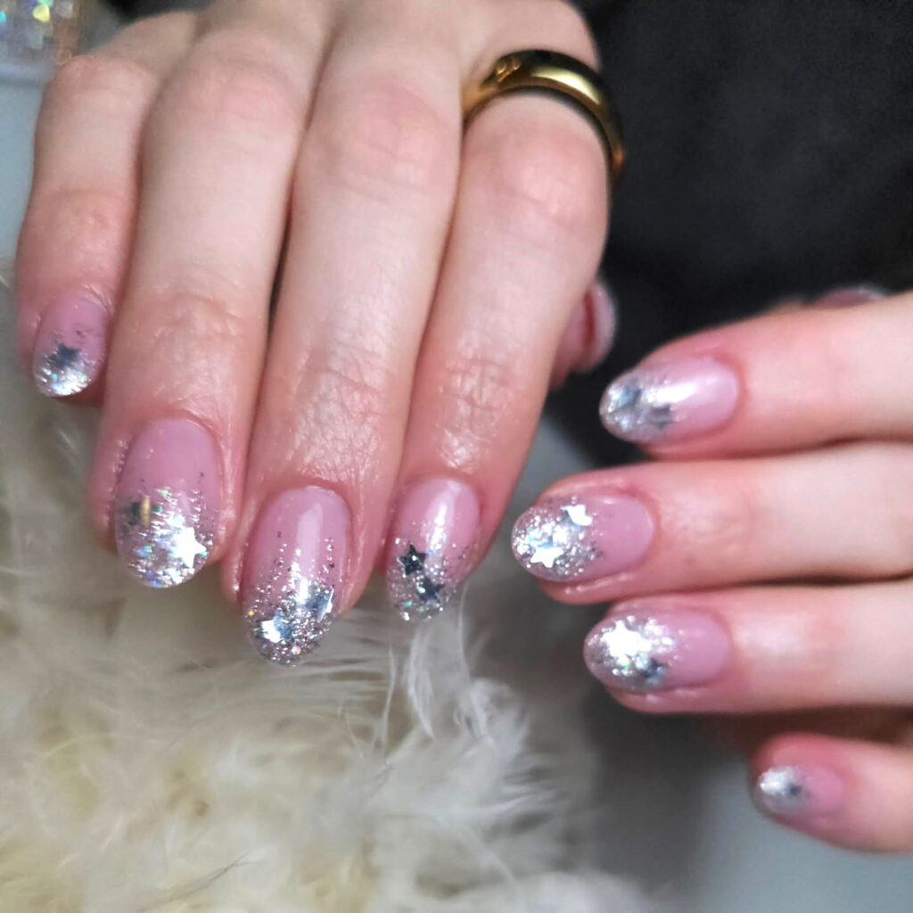 Star Glitter Silver Nails