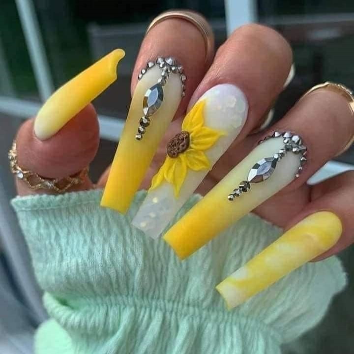 Sunflower Bling Nails