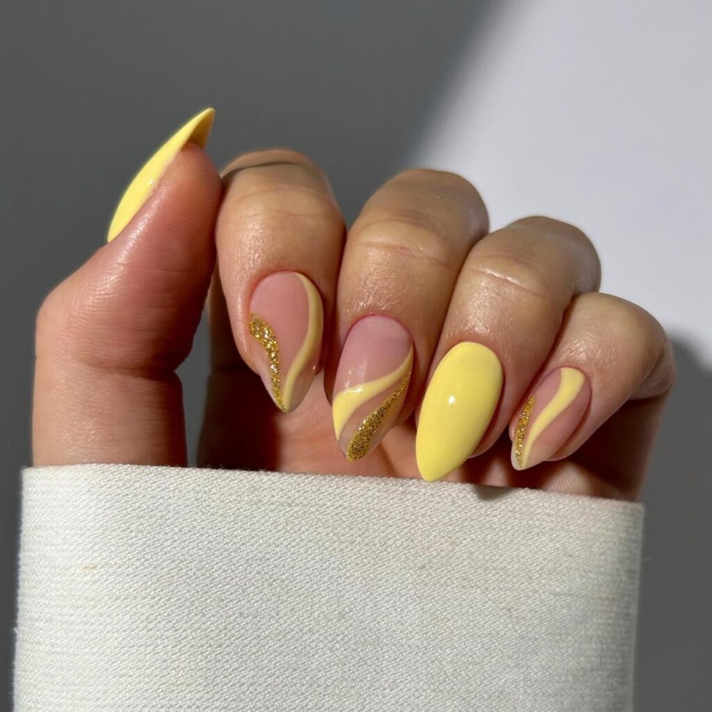 Yellow Almond Swirl Accent Nails (2)