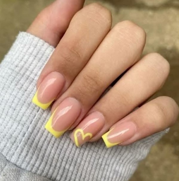 Yellow Heart French Nails
