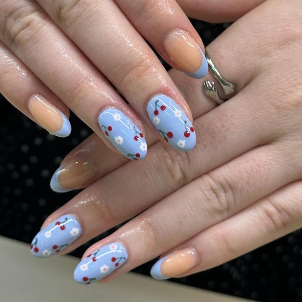 Blue Cherry Blossom Nails