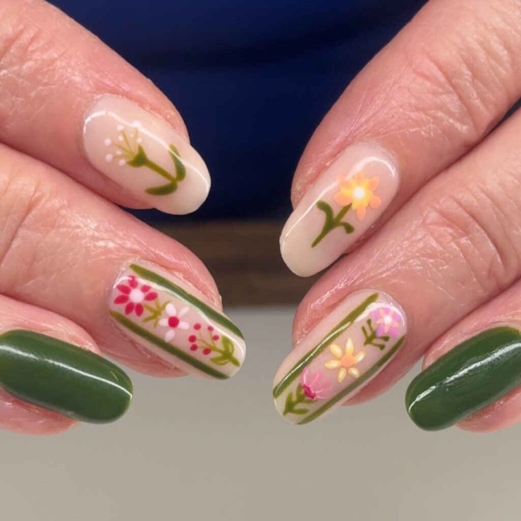 Botanical Green Floral Nails
