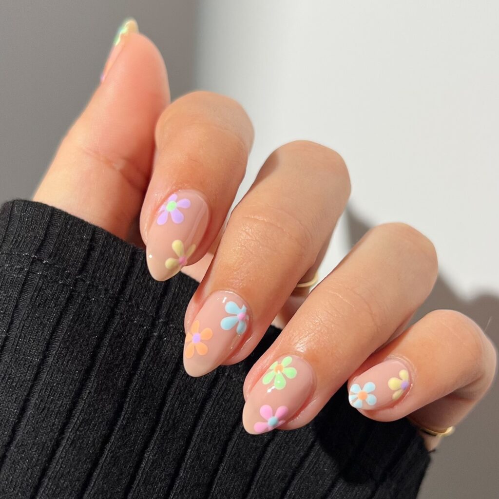 Pastel Daisy Almond Nails