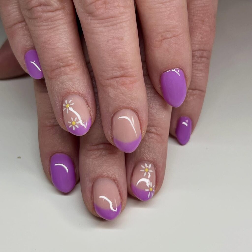 Purple Daisy French Nails