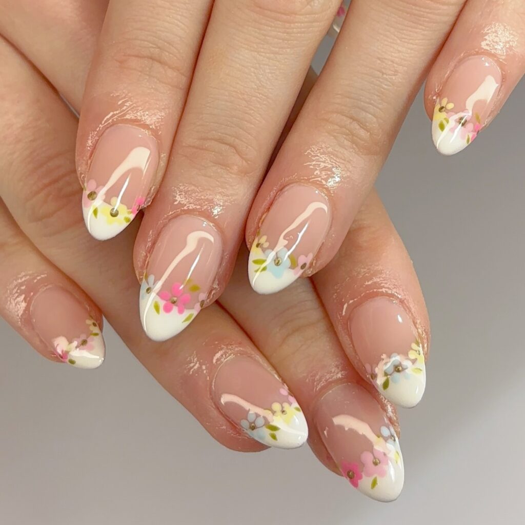 Soft Floral French Tip Nails