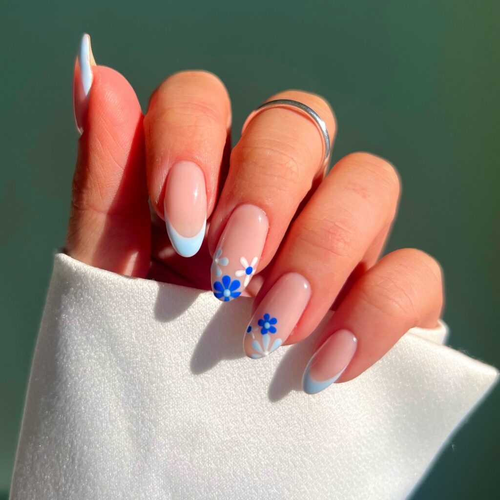 Blue Floral French Tips