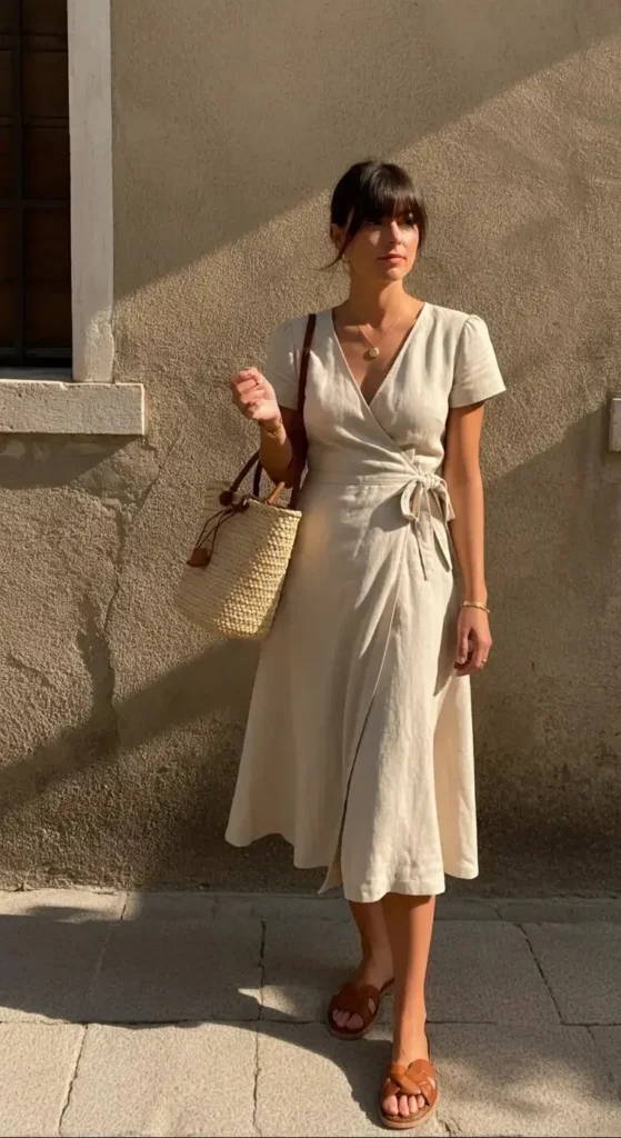 Beautiful Neutral Summer Wrap Dress