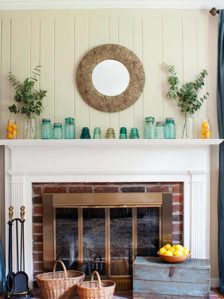 Summer Mantel with Mason Jars and Lemons